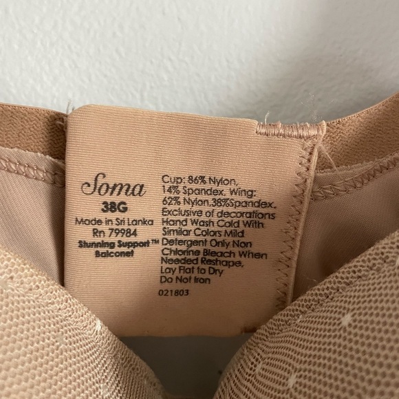 Beige Lace Bra size 38G Soma - Picture 2 of 4